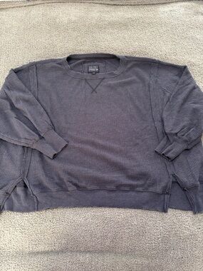 American Eagle Outfitters Men's Long Sleeve Waffle Knit Pullover - Charcoal Gray